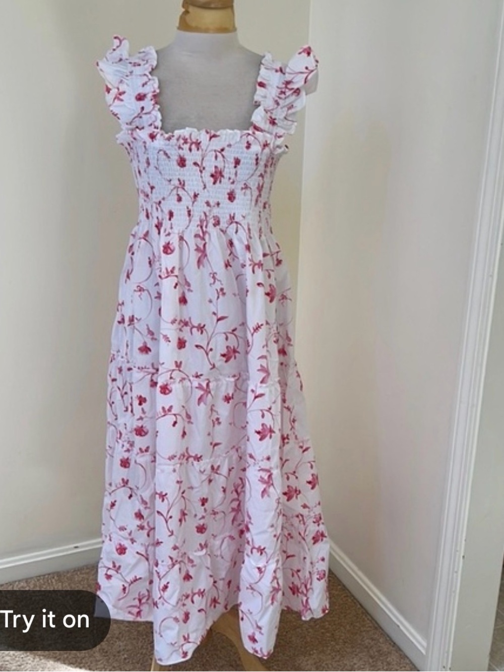 Hill House White Maxi Dress with Pink Floral Print
